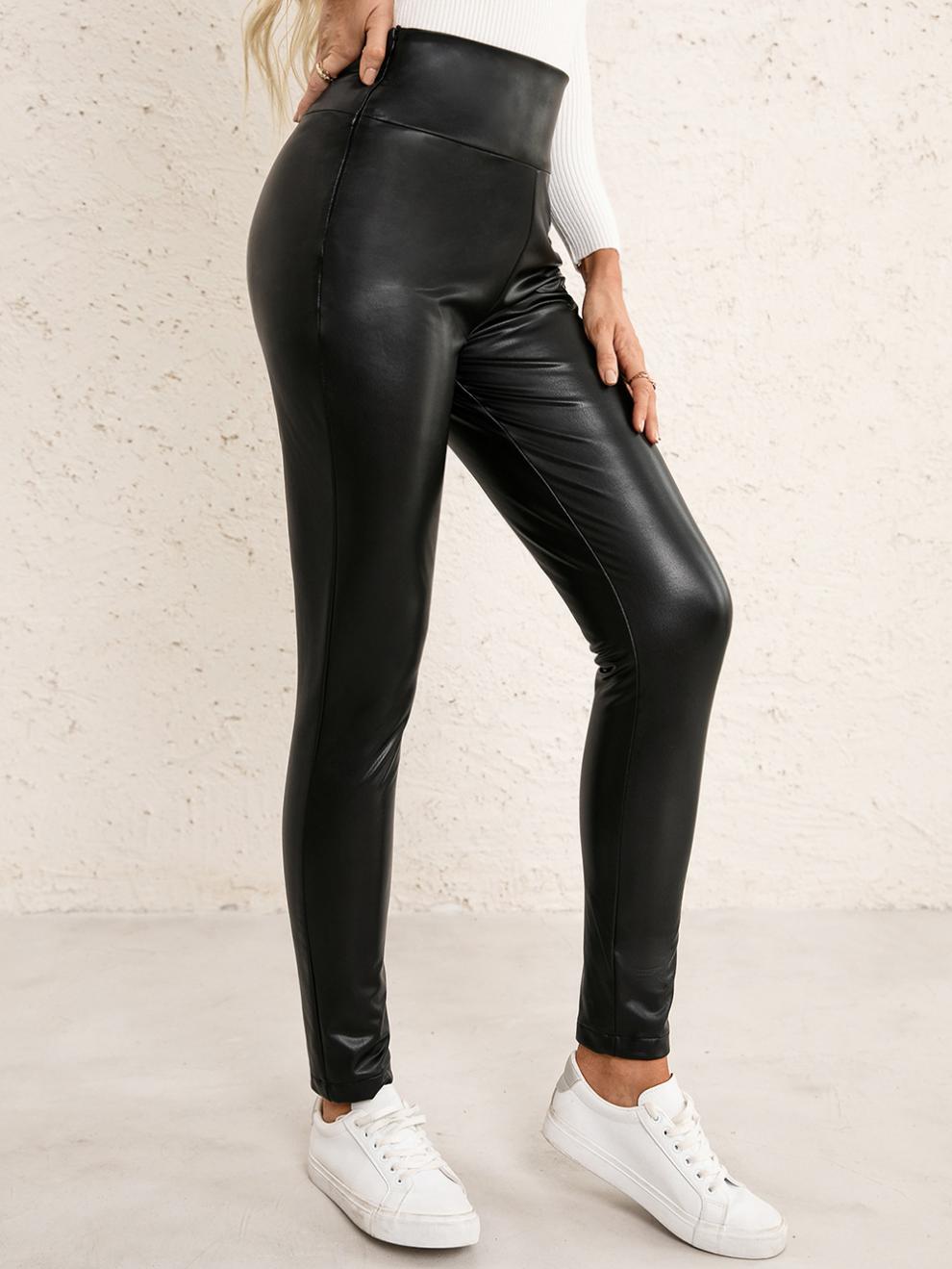 Damen-Lederhose mit hoher Taille und Stretch, schmal, schmal