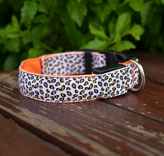 LED-Hundehalsband, sicher, verstellbares Nylon-Leoparden-Haustierhalsband
