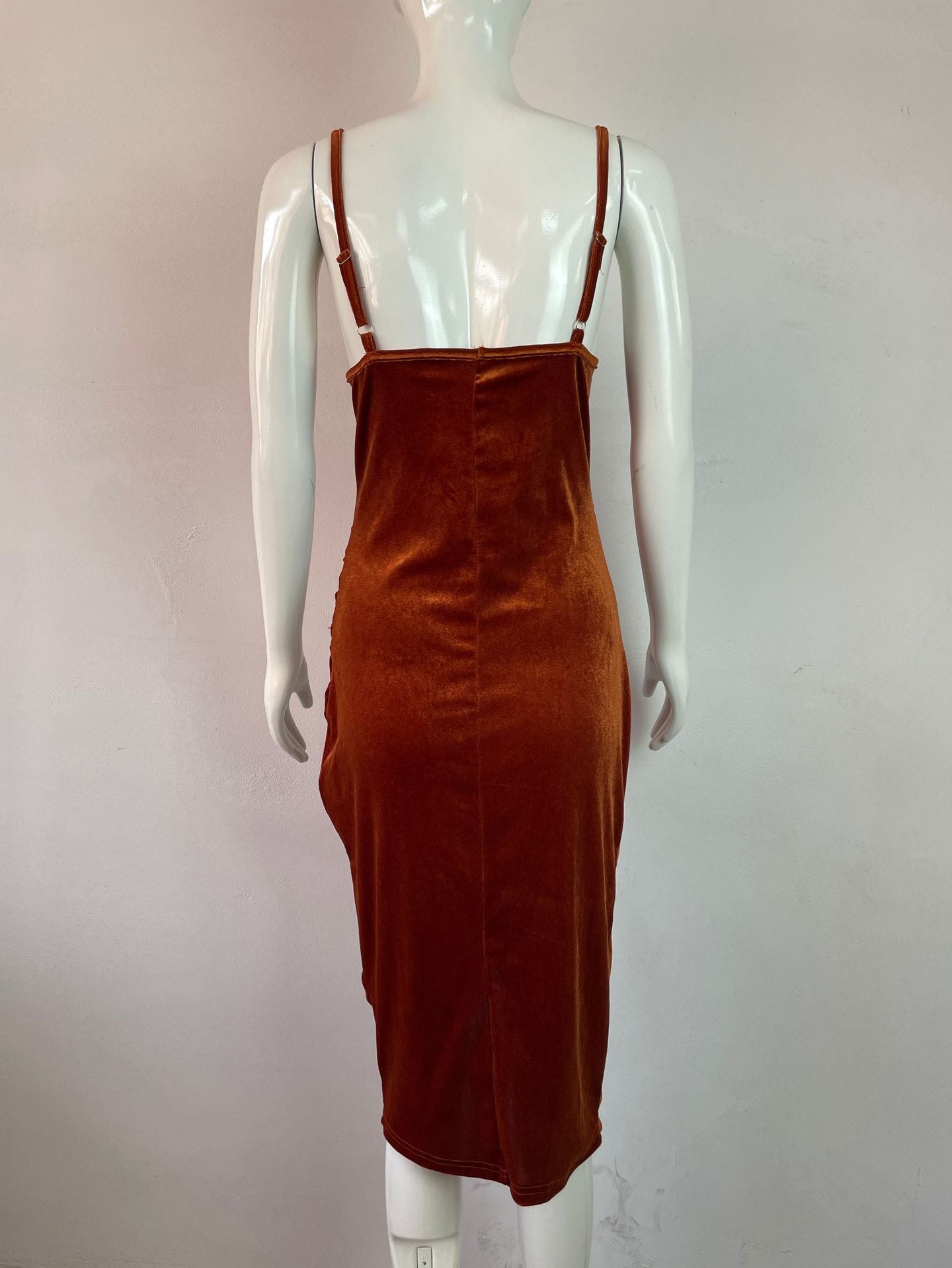 Mode Damen Temperament Schlitz Plissee Samt Sling Kleid