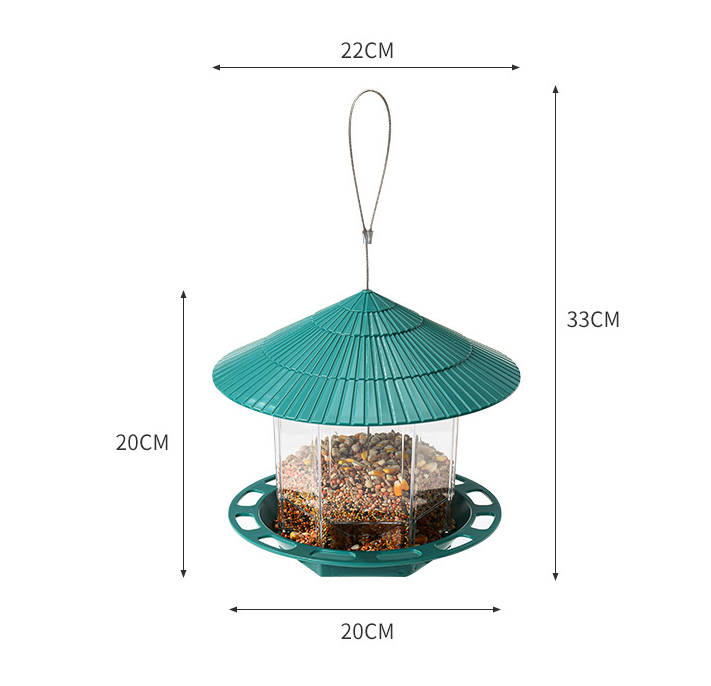 Transparenter Vogelfutterspender zum Aufhängen im Garten im Freien