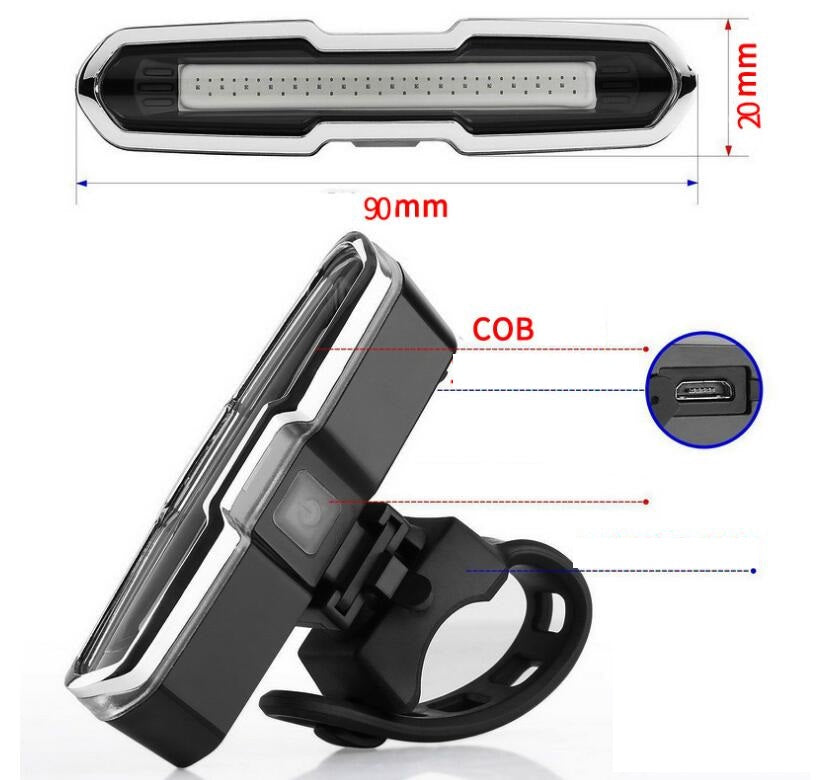 USB-Mountainbike-Warnleuchte mit roten und blauen Rücklichtern