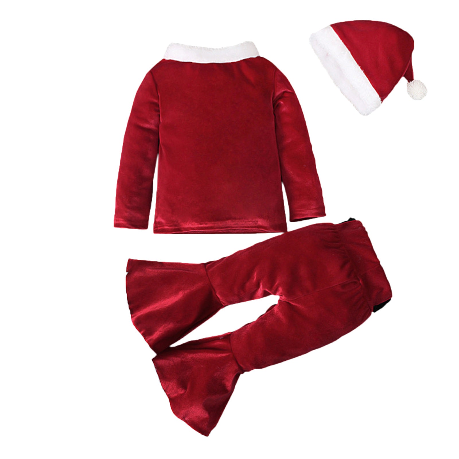 Winter-Weihnachts-Langarmshirt, Schlaghose, Hut, dreiteilige Kinderkleidung