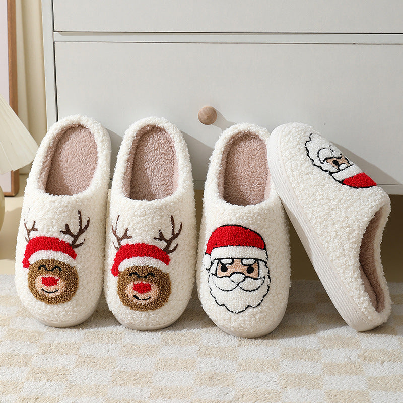 Weihnachten Home Hausschuhe Niedlichen Cartoon Santa Claus Baumwolle Hausschuhe Für Frauen Und Männer Paare Winter Warme Pelzige Schuhe