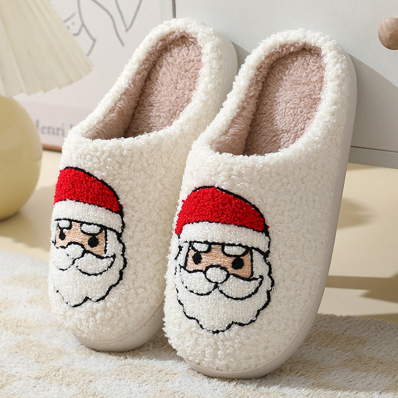 Weihnachten Home Hausschuhe Niedlichen Cartoon Santa Claus Baumwolle Hausschuhe Für Frauen Und Männer Paare Winter Warme Pelzige Schuhe