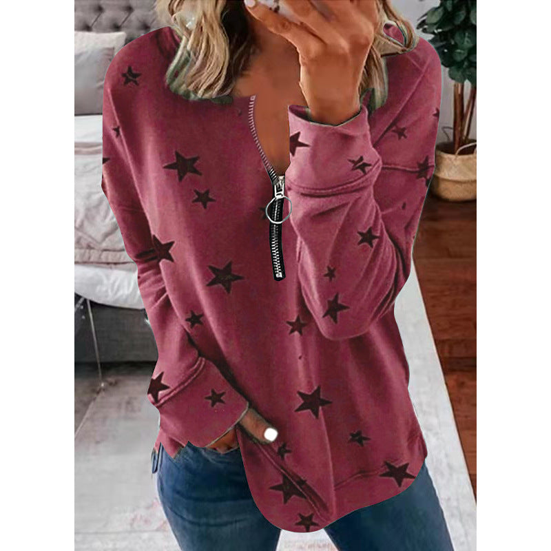 Langarm-Pullover-Damen-Sweatshirt mit Sternenmuster