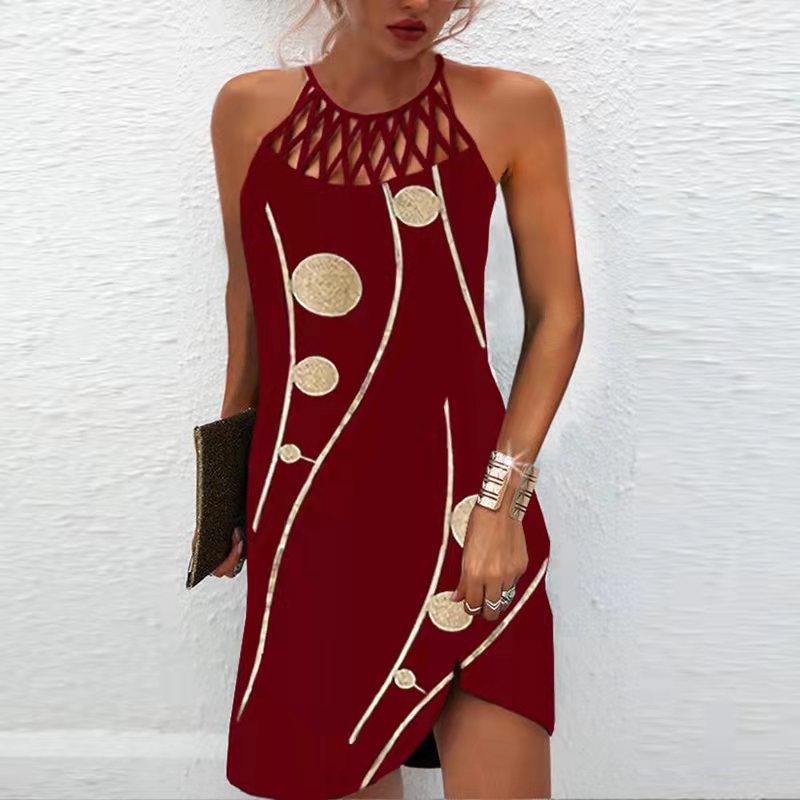 Modisches Print-Kleid, lässige Neckholder-Kleider für Damen, Sommerkleidung
