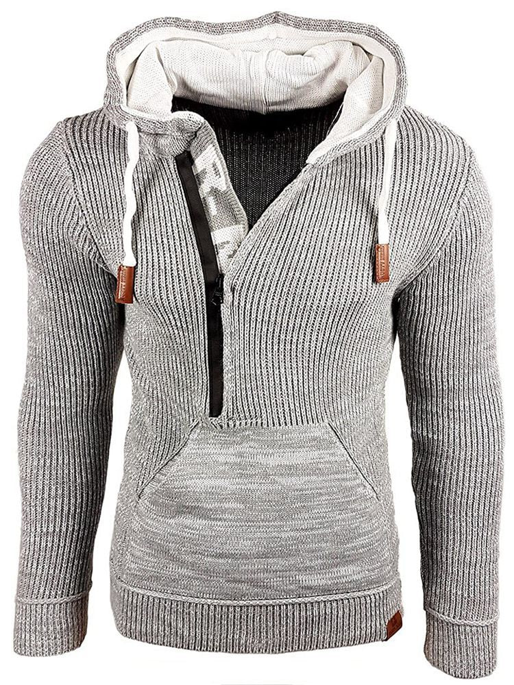 Mixed Color Sweater Hooded Pullover Sweater Long-Sleeved Sweater Coat