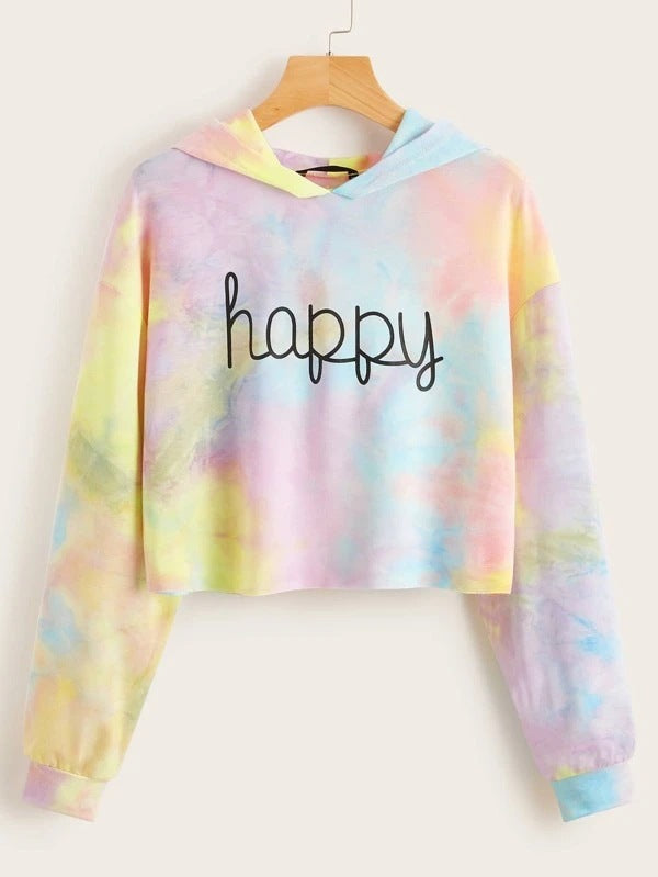 Hoodies Women Rainbow Tie Dye Print Women's Sweatshirt Autumn Cropped Hoodie Harajuku Streetwear Crop Top Hoodie Moletom