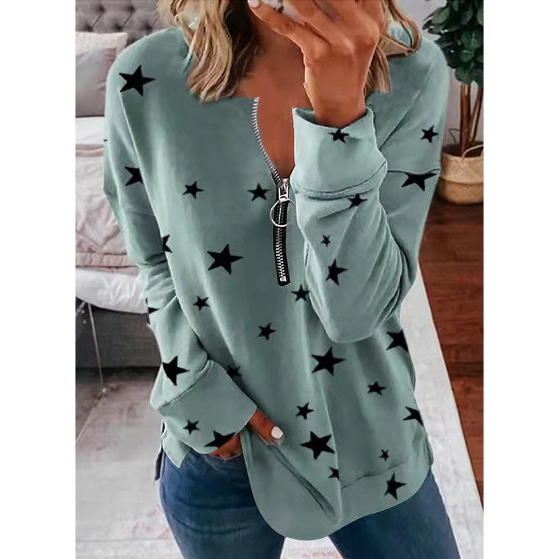 Langarm-Pullover-Damen-Sweatshirt mit Sternenmuster