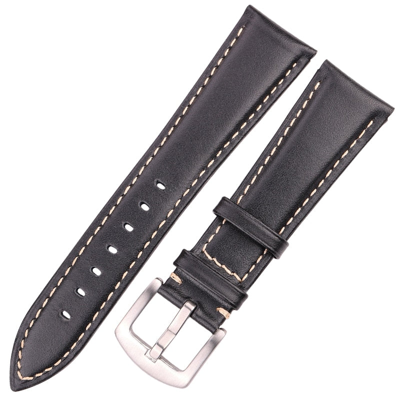 Ölwachs-Rindsleder-Uhrenarmband für Damen und Herren, Schwarz, Braun, glattes Echtleder-Armband, 18, 19, 20, 21, 22, 24 mm