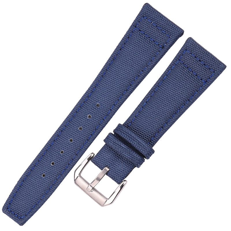 Canvas Nylon + Echtes Leder Armband 20mm 21mm 22mm Schwarz Grün Blau Damen Herren Uhrenarmband mit Dornschließe