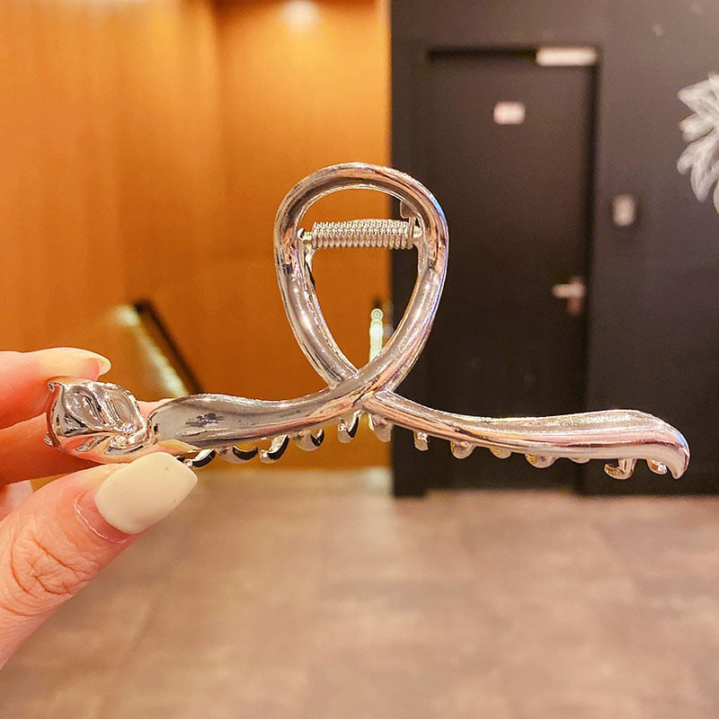 Elegante Gold Silber Hohl Geometrische Metall Haar Klaue Für Frauen Lange Dicke Haar Halter Haar Klaue Clip Mode Haar Zubehör