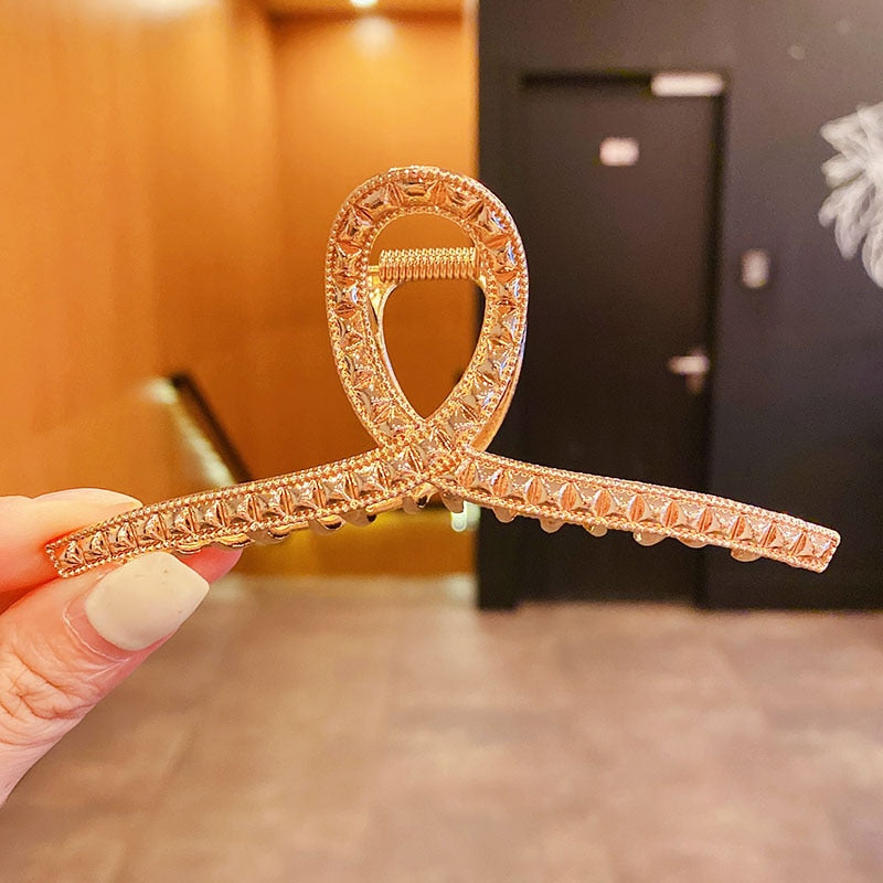 Elegante Gold Silber Hohl Geometrische Metall Haar Klaue Für Frauen Lange Dicke Haar Halter Haar Klaue Clip Mode Haar Zubehör