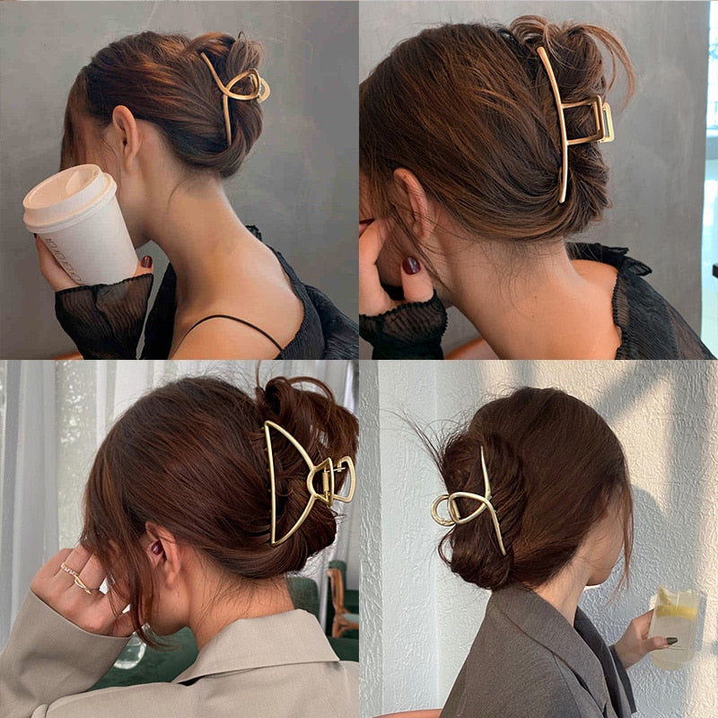 Elegante Gold Silber Hohl Geometrische Metall Haar Klaue Für Frauen Lange Dicke Haar Halter Haar Klaue Clip Mode Haar Zubehör