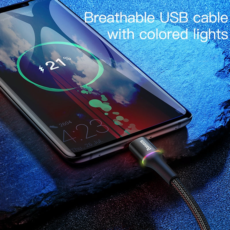 Baseus LED USB Typ C Kabel für Xiaomi 13 Redmi Realme POCO Schnellladekabel Kabel USB-C Ladegerät Handy USBC Typ-C Kabel