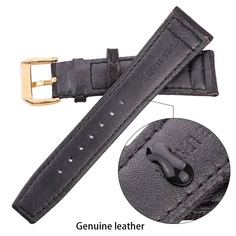 Canvas Nylon + Echtes Leder Armband 20mm 21mm 22mm Schwarz Grün Blau Damen Herren Uhrenarmband mit Dornschließe