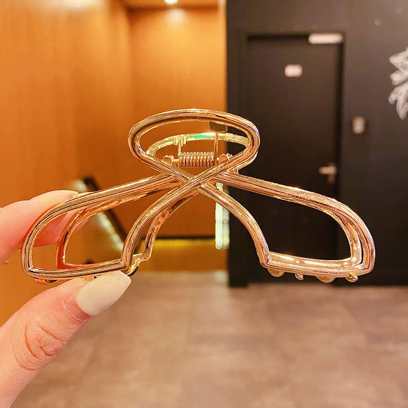 Elegante Gold Silber Hohl Geometrische Metall Haar Klaue Für Frauen Lange Dicke Haar Halter Haar Klaue Clip Mode Haar Zubehör