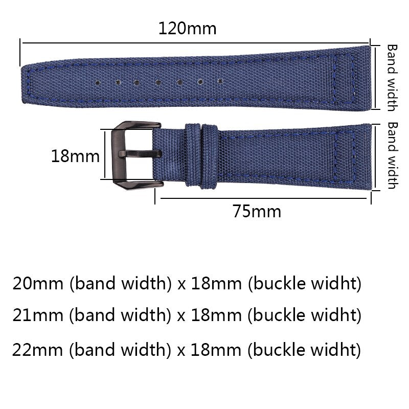 Canvas Nylon + Echtes Leder Armband 20mm 21mm 22mm Schwarz Grün Blau Damen Herren Uhrenarmband mit Dornschließe