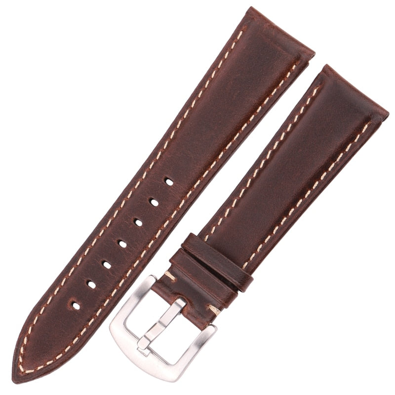 Ölwachs-Rindsleder-Uhrenarmband für Damen und Herren, Schwarz, Braun, glattes Echtleder-Armband, 18, 19, 20, 21, 22, 24 mm