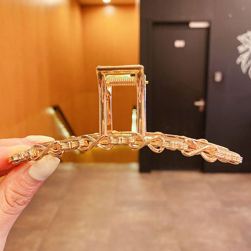 Elegante Gold Silber Hohl Geometrische Metall Haar Klaue Für Frauen Lange Dicke Haar Halter Haar Klaue Clip Mode Haar Zubehör