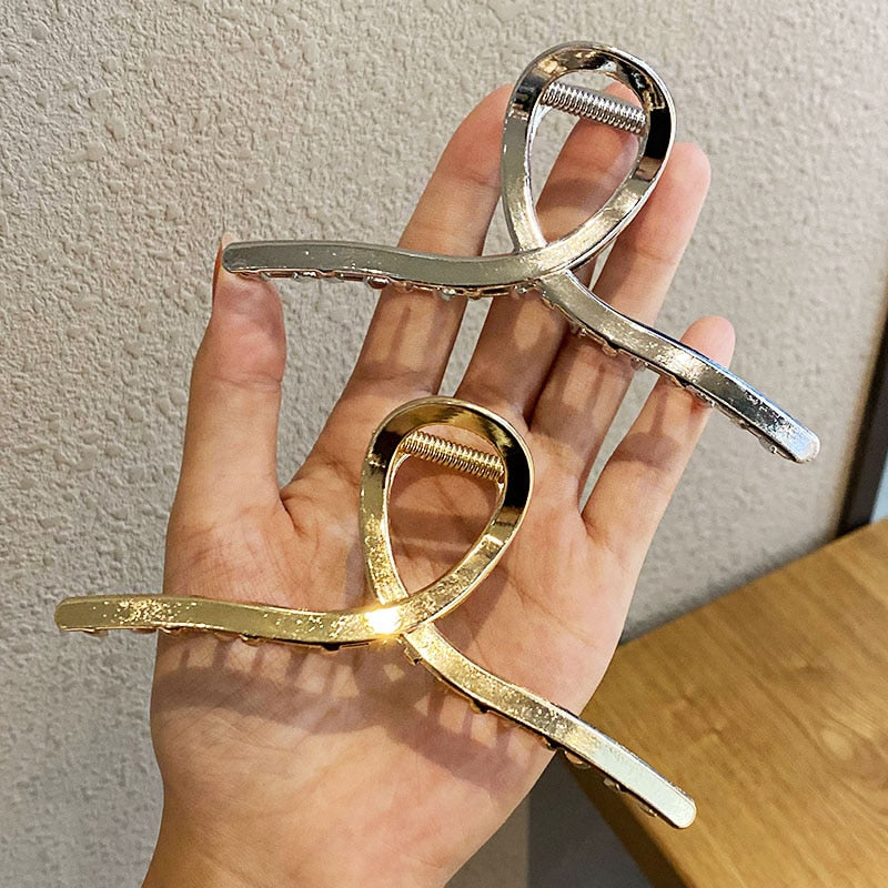 Elegante Gold Silber Hohl Geometrische Metall Haar Klaue Für Frauen Lange Dicke Haar Halter Haar Klaue Clip Mode Haar Zubehör