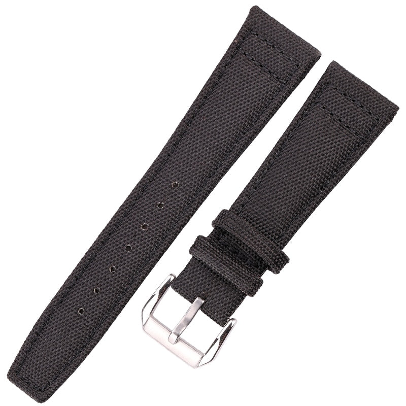 Canvas Nylon + Echtes Leder Armband 20mm 21mm 22mm Schwarz Grün Blau Damen Herren Uhrenarmband mit Dornschließe