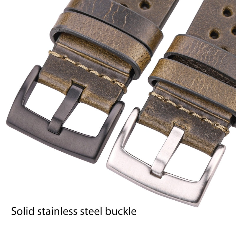 Handgemachtes, atmungsaktives Rindsleder-Uhrenarmband, 18, 20, 22, 24 mm, für Herren und Damen, 4 Farben, Ölwachs, echtes Lederarmband, Zubehör