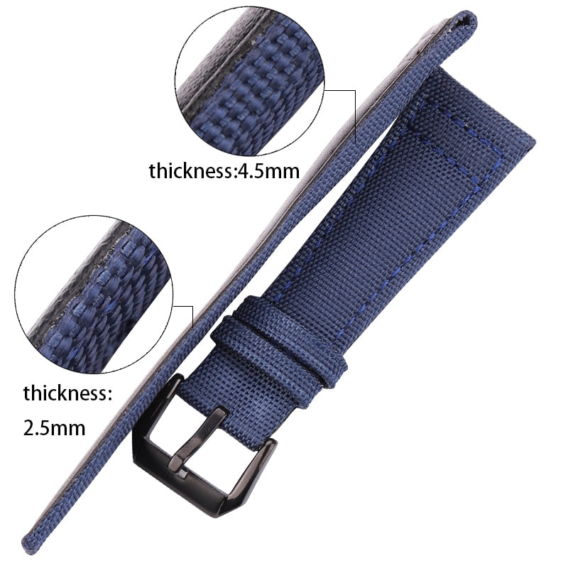 Canvas Nylon + Echtes Leder Armband 20mm 21mm 22mm Schwarz Grün Blau Damen Herren Uhrenarmband mit Dornschließe