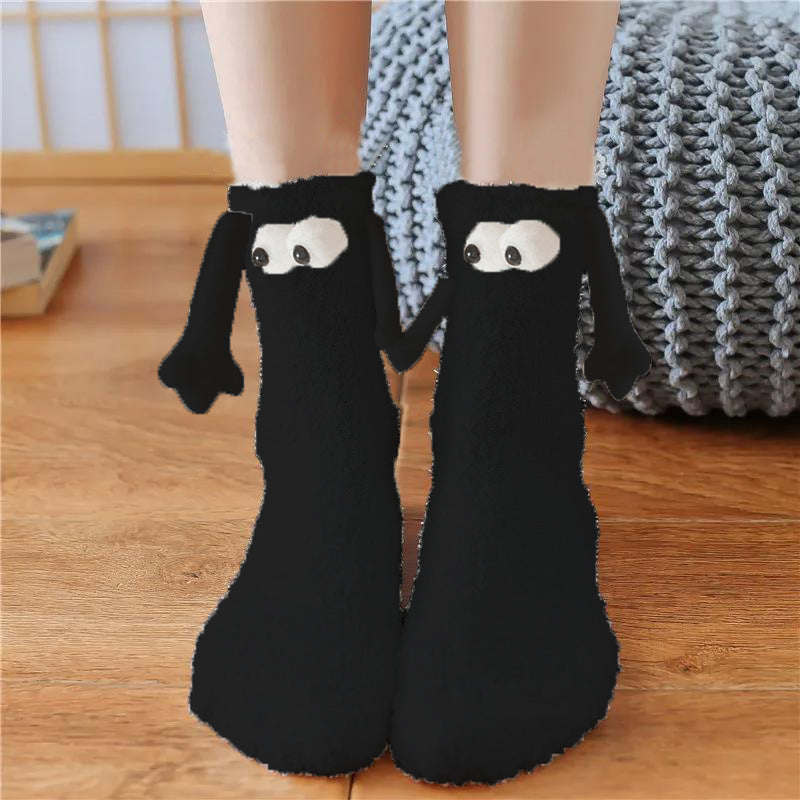 Weihnachtszubehör, magnetischer Saug-Hand-in-Hand-Paar-Socken, Korallen-Fleece-Röhrensocken, warme Hausschuhe, Bettsocken, Winter-weiche, warme Hausschuhe