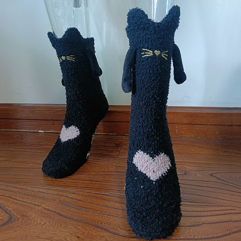 Weihnachtszubehör, magnetischer Saug-Hand-in-Hand-Paar-Socken, Korallen-Fleece-Röhrensocken, warme Hausschuhe, Bettsocken, Winter-weiche, warme Hausschuhe