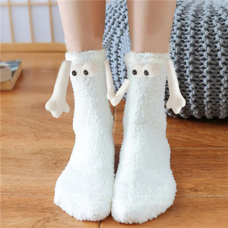 Weihnachtszubehör, magnetischer Saug-Hand-in-Hand-Paar-Socken, Korallen-Fleece-Röhrensocken, warme Hausschuhe, Bettsocken, Winter-weiche, warme Hausschuhe