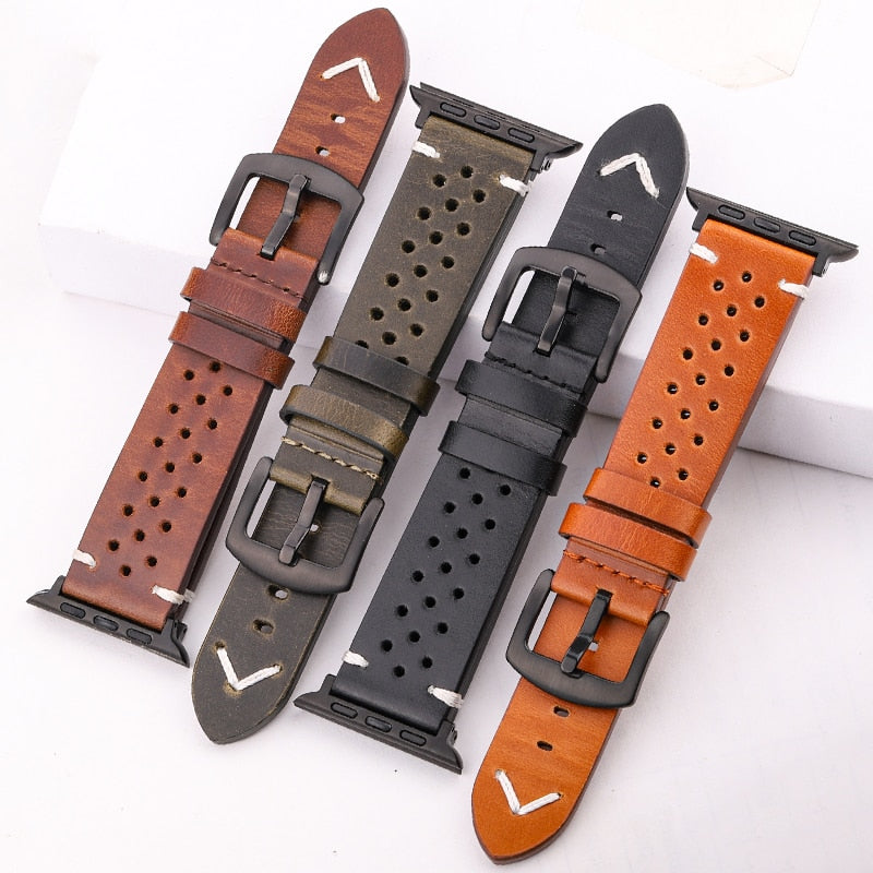 Echtes Lederarmband für Apple Watch Band Serie 7 6 5 4 Se Armband 44mm 45mm 40mm 41mm 42mm 38mm Damen Herren Iwatch Armband