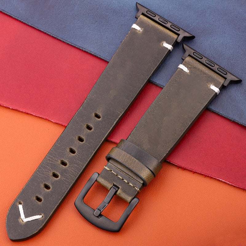 Echtes Lederarmband für Apple Watch Band Serie 7 6 5 4 Se Armband 44mm 45mm 40mm 41mm 42mm 38mm Damen Herren Iwatch Armband
