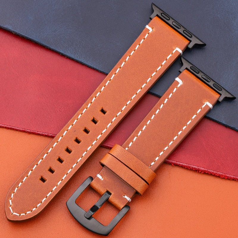 Echtes Lederarmband für Apple Watch Band Serie 7 6 5 4 Se Armband 44mm 45mm 40mm 41mm 42mm 38mm Damen Herren Iwatch Armband