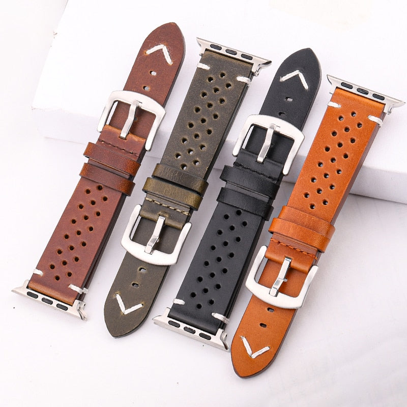 Echtes Lederarmband für Apple Watch Band Serie 7 6 5 4 Se Armband 44mm 45mm 40mm 41mm 42mm 38mm Damen Herren Iwatch Armband