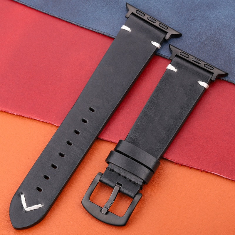 Echtes Lederarmband für Apple Watch Band Serie 7 6 5 4 Se Armband 44mm 45mm 40mm 41mm 42mm 38mm Damen Herren Iwatch Armband