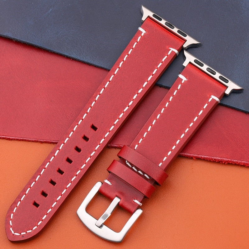 Echtes Lederarmband für Apple Watch Band Serie 7 6 5 4 Se Armband 44mm 45mm 40mm 41mm 42mm 38mm Damen Herren Iwatch Armband