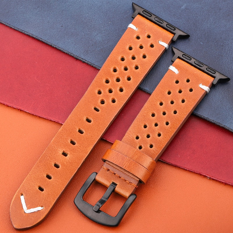 Echtes Lederarmband für Apple Watch Band Serie 7 6 5 4 Se Armband 44mm 45mm 40mm 41mm 42mm 38mm Damen Herren Iwatch Armband