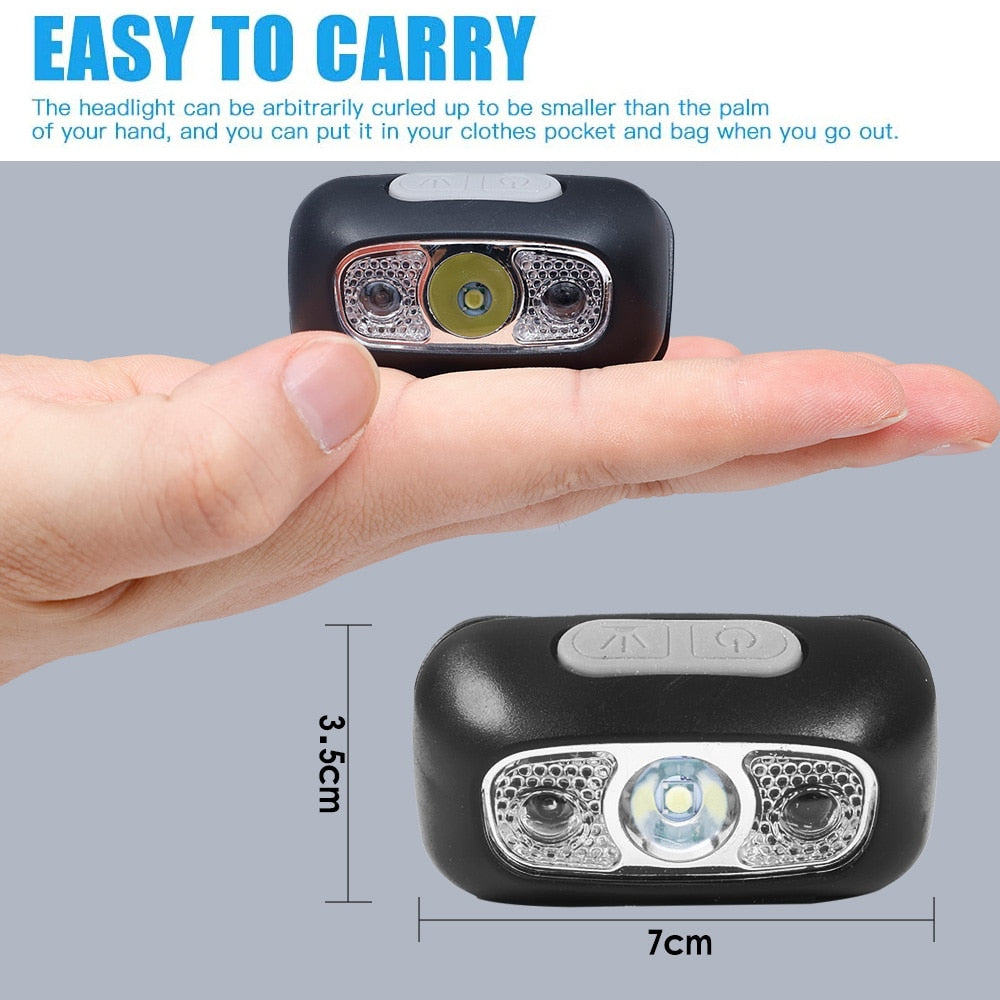 Tragbare Mini LED Scheinwerfer USB Aufladbare Körper Motion Sensor Scheinwerfer Outdoor Camping Angeln Licht Leistungsstarke Taschenlampe Kopf Lampe