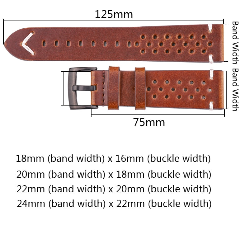 Echtleder-Armband, handgefertigt, Ölwachs, Rindsleder, 18 mm, 20 mm, 22 mm, 24 mm, 4 Farben, Vintage-Uhrenarmband-Zubehör