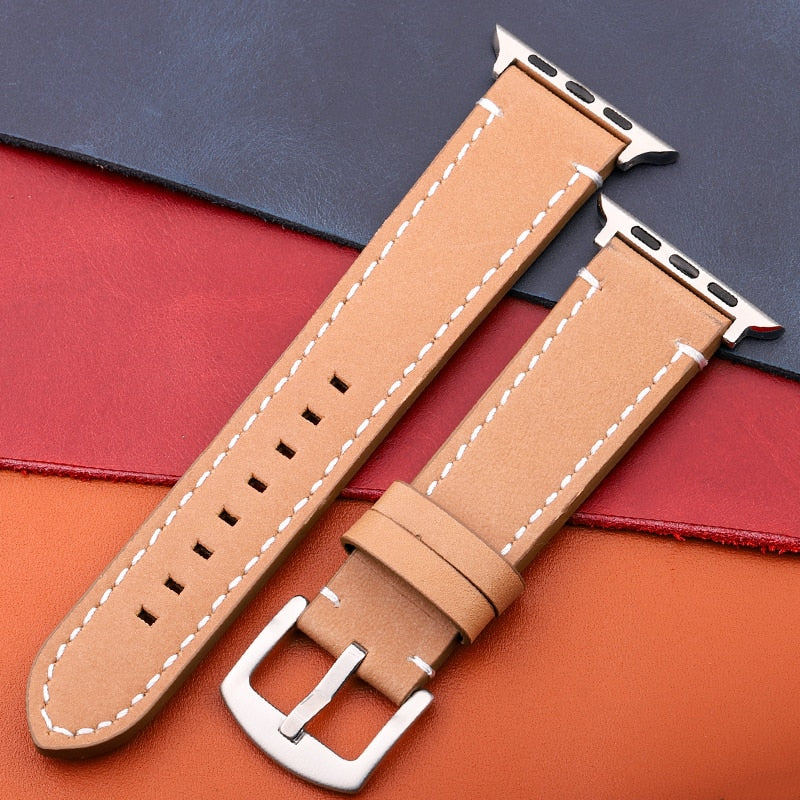 Echtes Lederarmband für Apple Watch Band Serie 7 6 5 4 Se Armband 44mm 45mm 40mm 41mm 42mm 38mm Damen Herren Iwatch Armband