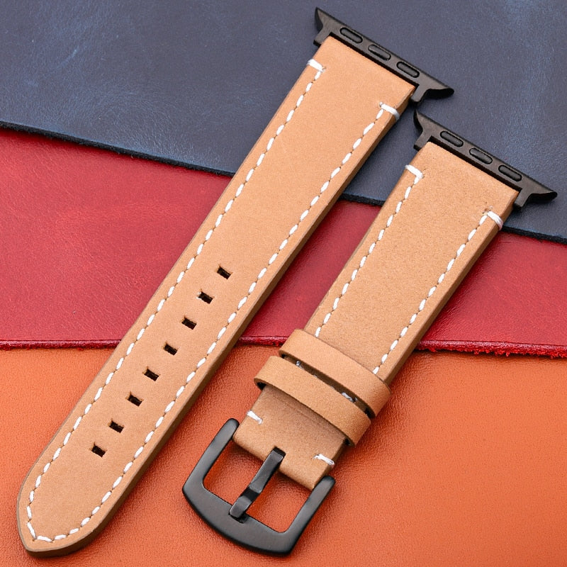 Echtes Lederarmband für Apple Watch Band Serie 7 6 5 4 Se Armband 44mm 45mm 40mm 41mm 42mm 38mm Damen Herren Iwatch Armband