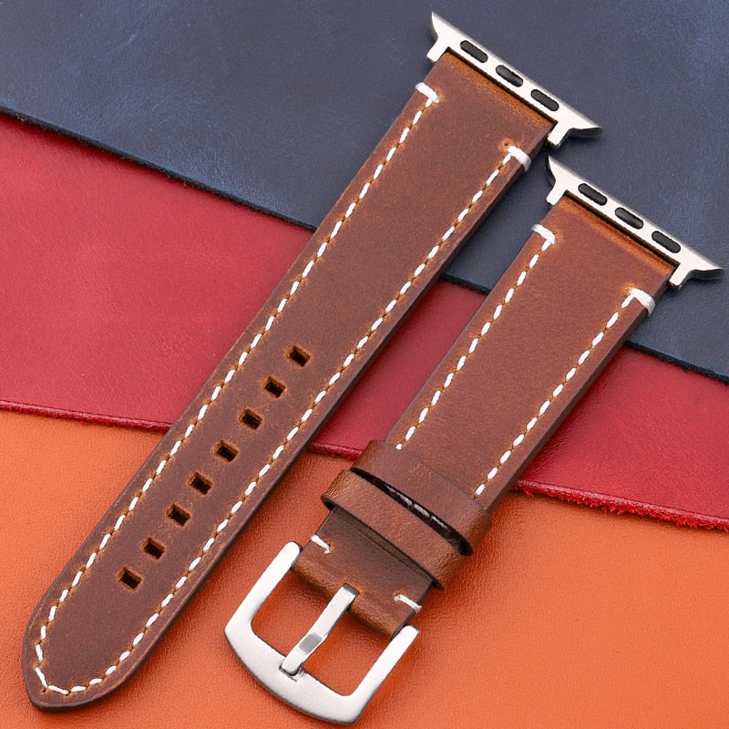 Echtes Lederarmband für Apple Watch Band Serie 7 6 5 4 Se Armband 44mm 45mm 40mm 41mm 42mm 38mm Damen Herren Iwatch Armband