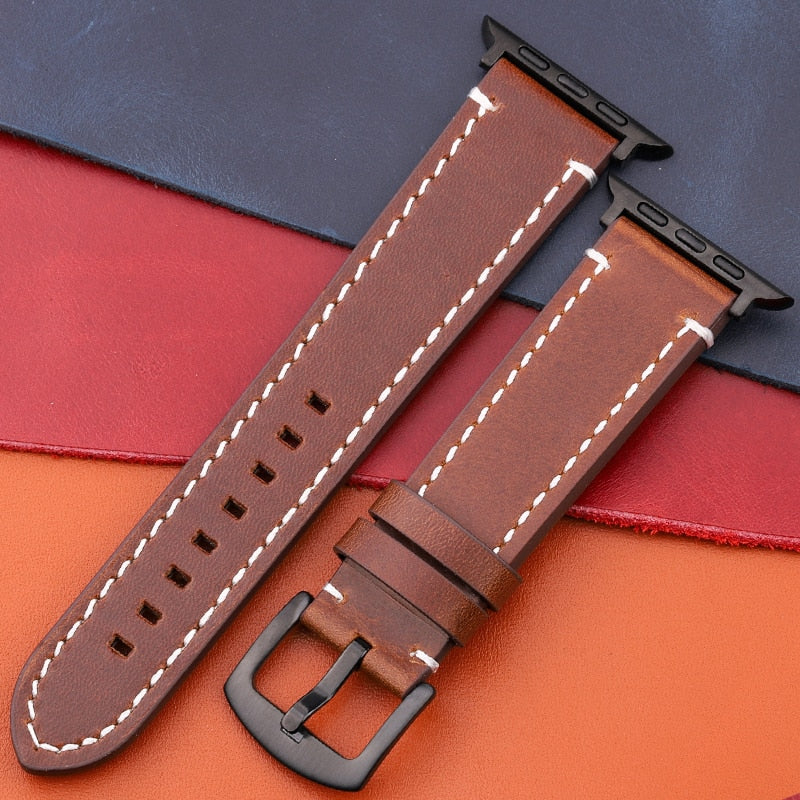Echtes Lederarmband für Apple Watch Band Serie 7 6 5 4 Se Armband 44mm 45mm 40mm 41mm 42mm 38mm Damen Herren Iwatch Armband