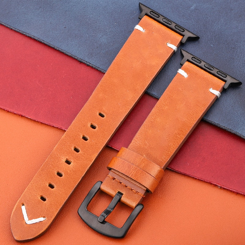 Echtes Lederarmband für Apple Watch Band Serie 7 6 5 4 Se Armband 44mm 45mm 40mm 41mm 42mm 38mm Damen Herren Iwatch Armband