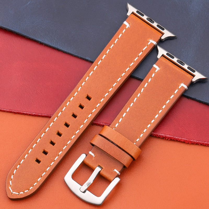 Echtes Lederarmband für Apple Watch Band Serie 7 6 5 4 Se Armband 44mm 45mm 40mm 41mm 42mm 38mm Damen Herren Iwatch Armband