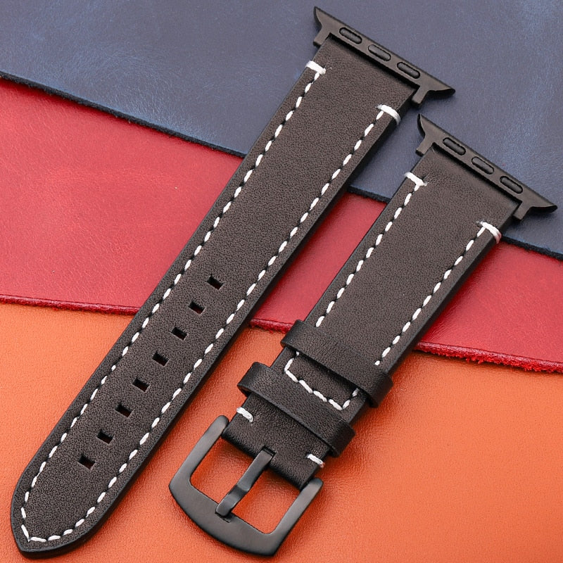 Echtes Lederarmband für Apple Watch Band Serie 7 6 5 4 Se Armband 44mm 45mm 40mm 41mm 42mm 38mm Damen Herren Iwatch Armband