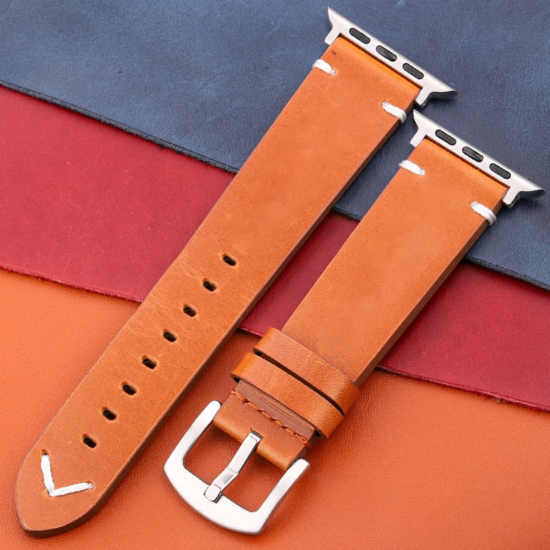 Echtes Lederarmband für Apple Watch Band Serie 7 6 5 4 Se Armband 44mm 45mm 40mm 41mm 42mm 38mm Damen Herren Iwatch Armband