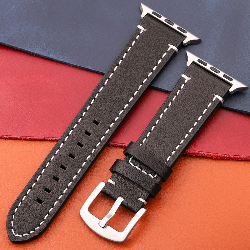 Echtes Lederarmband für Apple Watch Band Serie 7 6 5 4 Se Armband 44mm 45mm 40mm 41mm 42mm 38mm Damen Herren Iwatch Armband