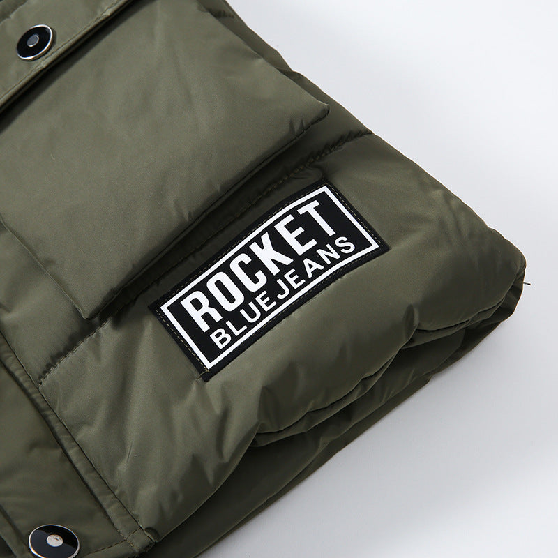 Wattierte, warme Baumwolljacke für Jungen mit großem Pelzkragen